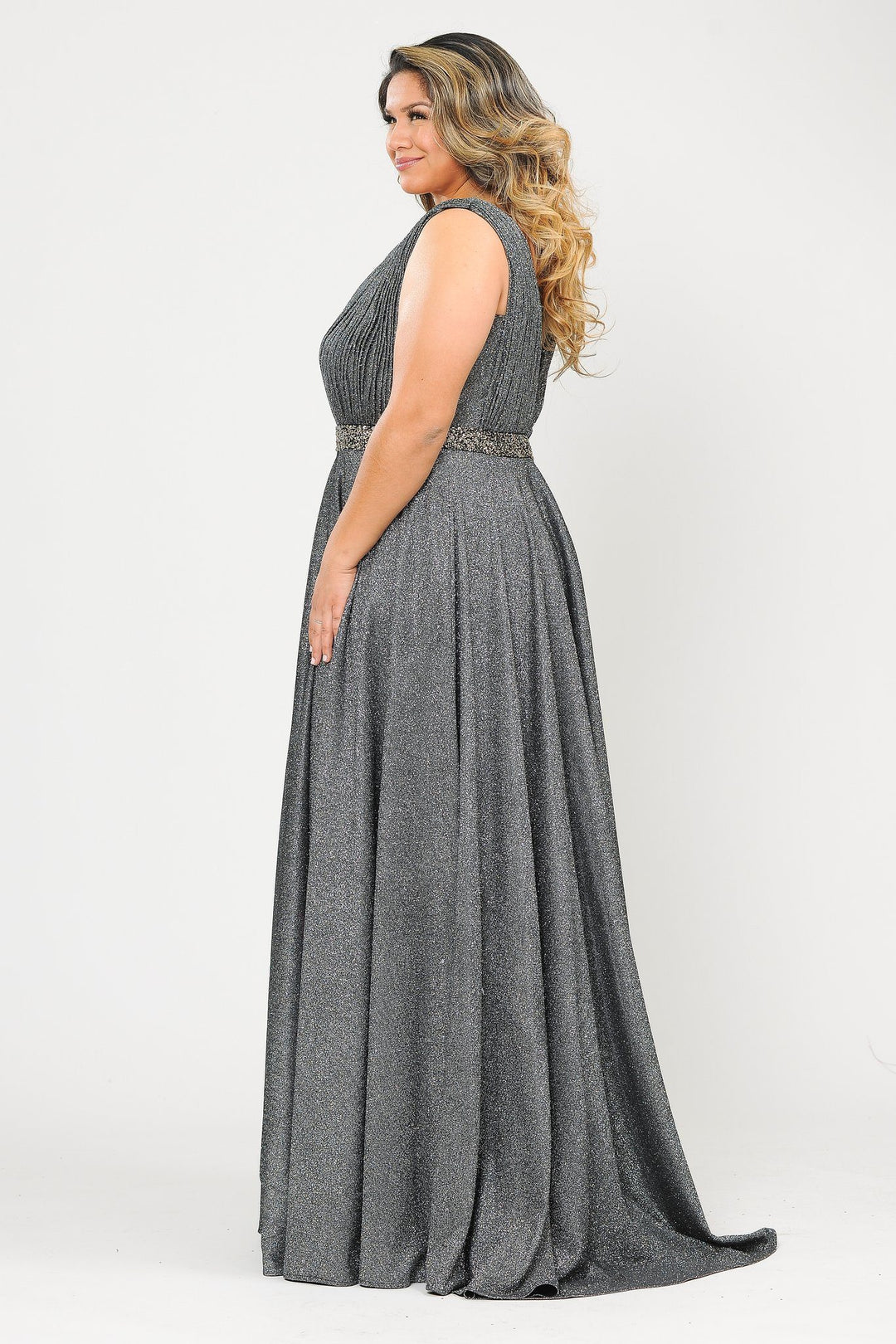 Plus Size Long Iridescent Glitter Dress by Poly USA W1082