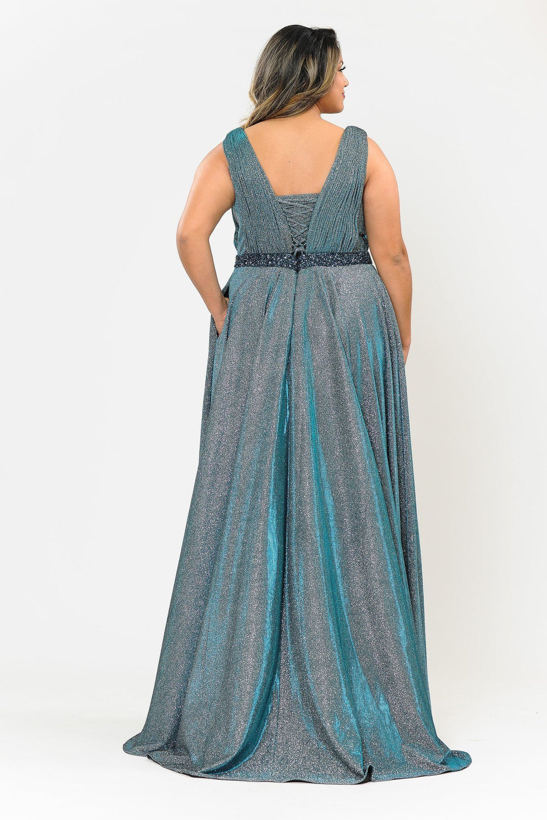 Plus Size Long Iridescent Glitter Dress by Poly USA W1082