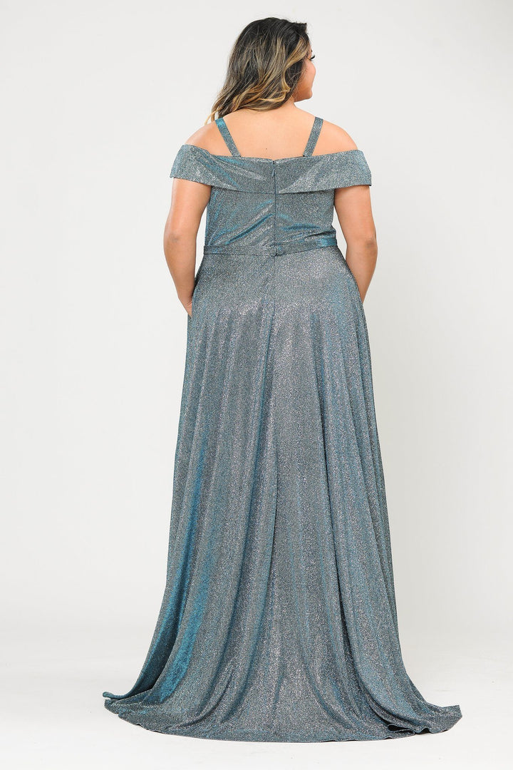 Plus Size Long Off Shoulder Glitter Dress by Poly USA W1060-Long Formal Dresses-ABC Fashion