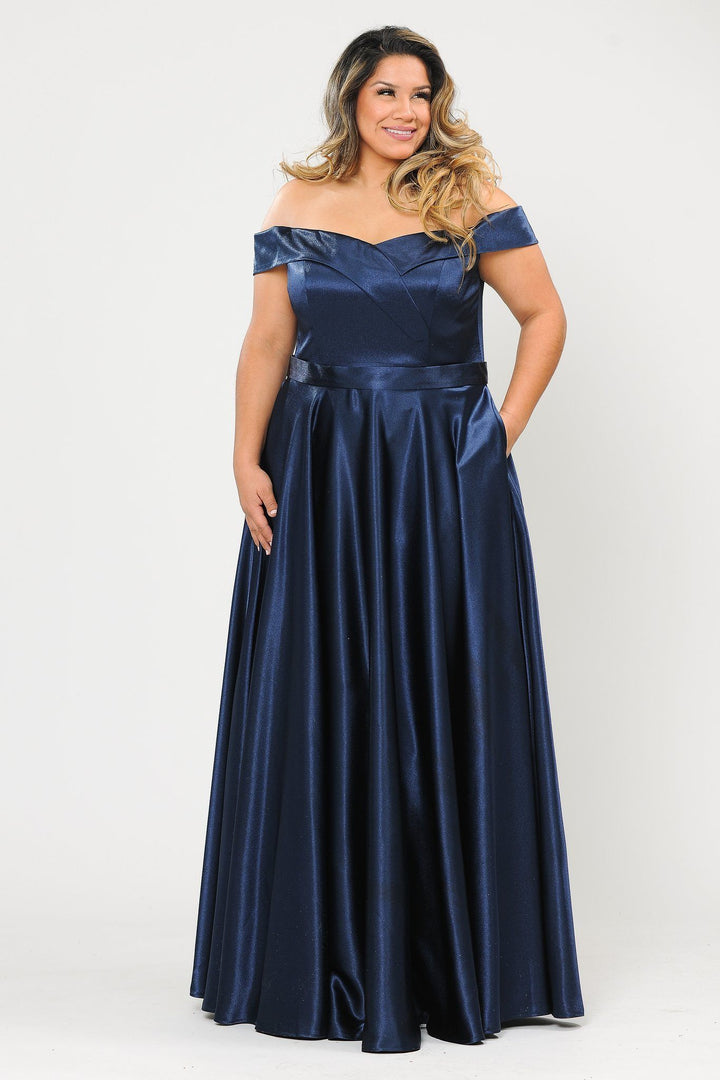 Plus Size Long Off Shoulder Satin Dress by Poly USA W1058 - Outlet