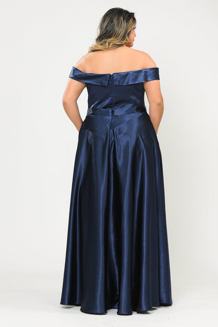 Plus Size Long Off Shoulder Satin Dress by Poly USA W1058 - Outlet