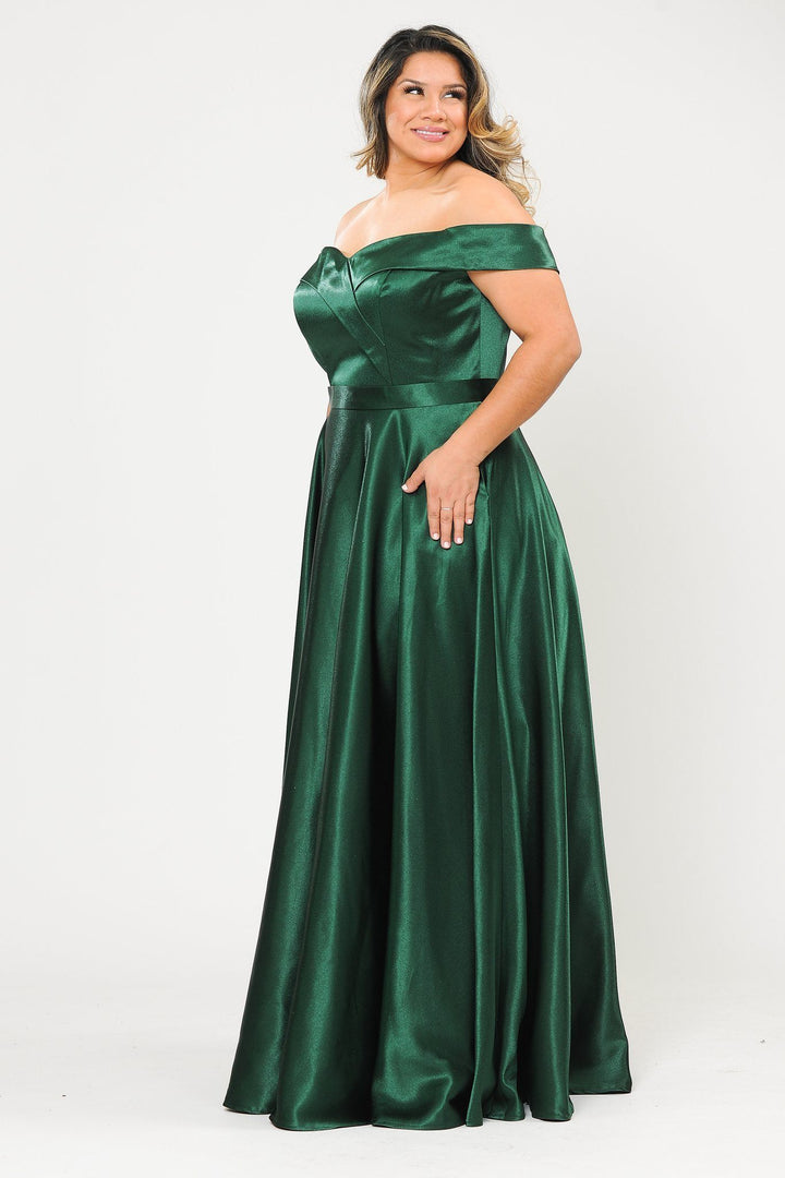 Plus Size Long Off Shoulder Satin Dress by Poly USA W1058