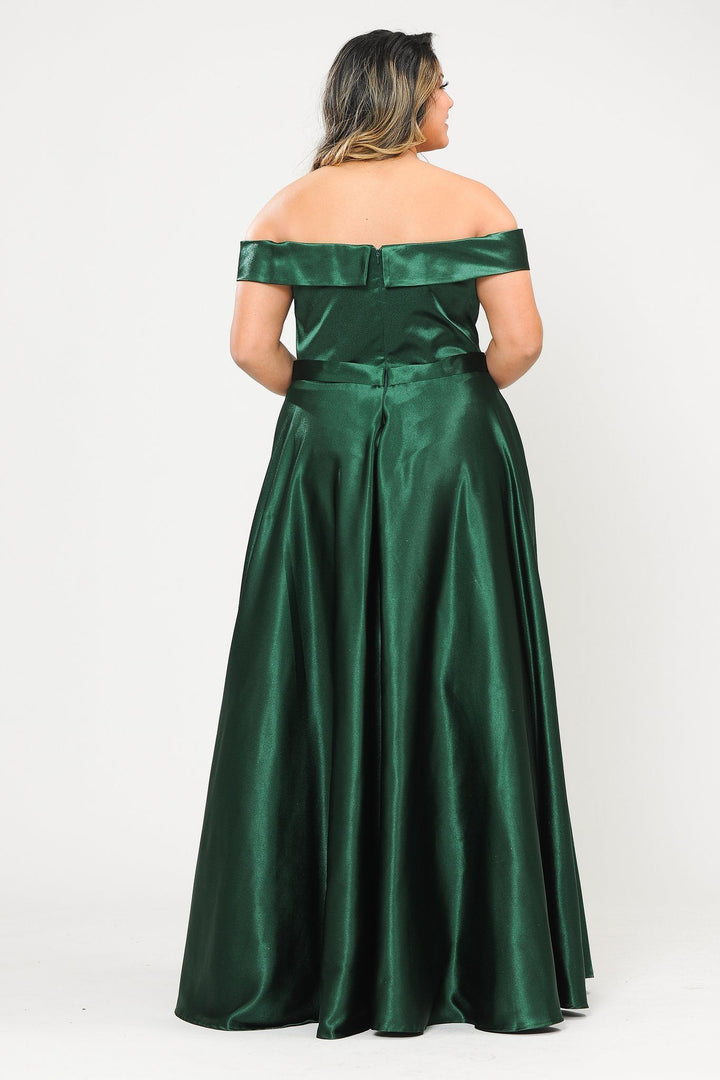 Plus Size Long Off Shoulder Satin Dress by Poly USA W1058