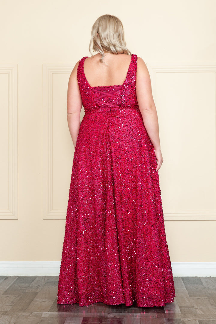 Plus Size Long Sequin V-Neck Dress by Poly USA W1128