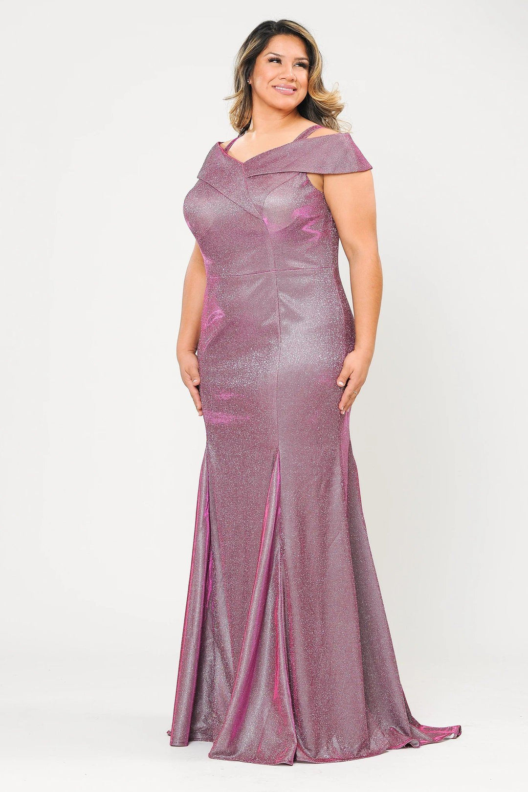 Plus Size Off Shoulder Glitter Mermaid Dress by Poly USA W1042