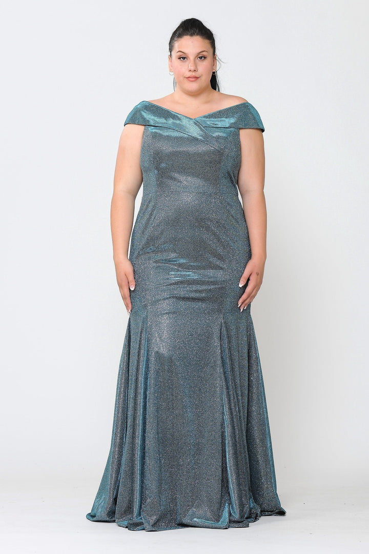 Plus Size Off Shoulder Glitter Mermaid Dress by Poly USA W1042