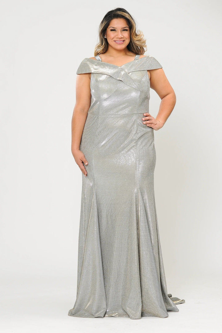 Plus Size Off Shoulder Glitter Mermaid Dress by Poly USA W1042