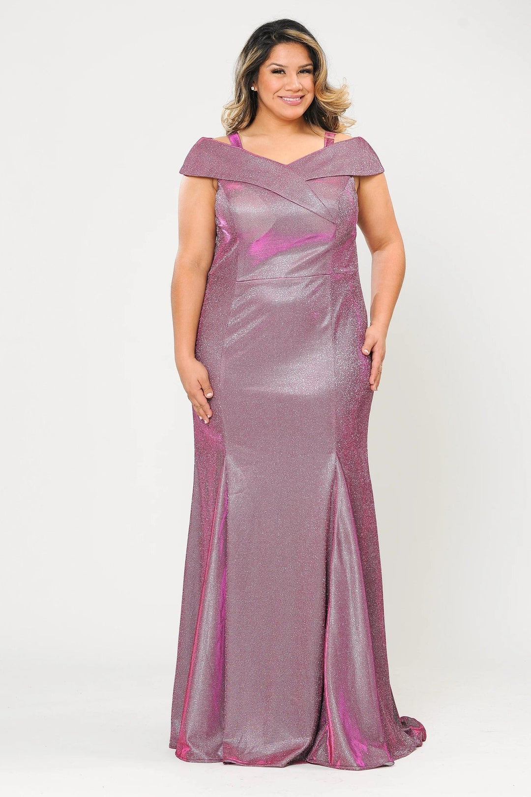Plus Size Off Shoulder Glitter Mermaid Dress by Poly USA W1042