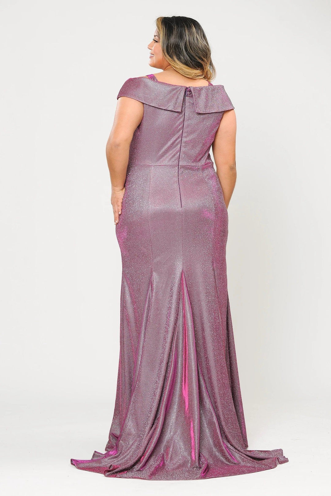 Plus Size Off Shoulder Glitter Mermaid Dress by Poly USA W1042