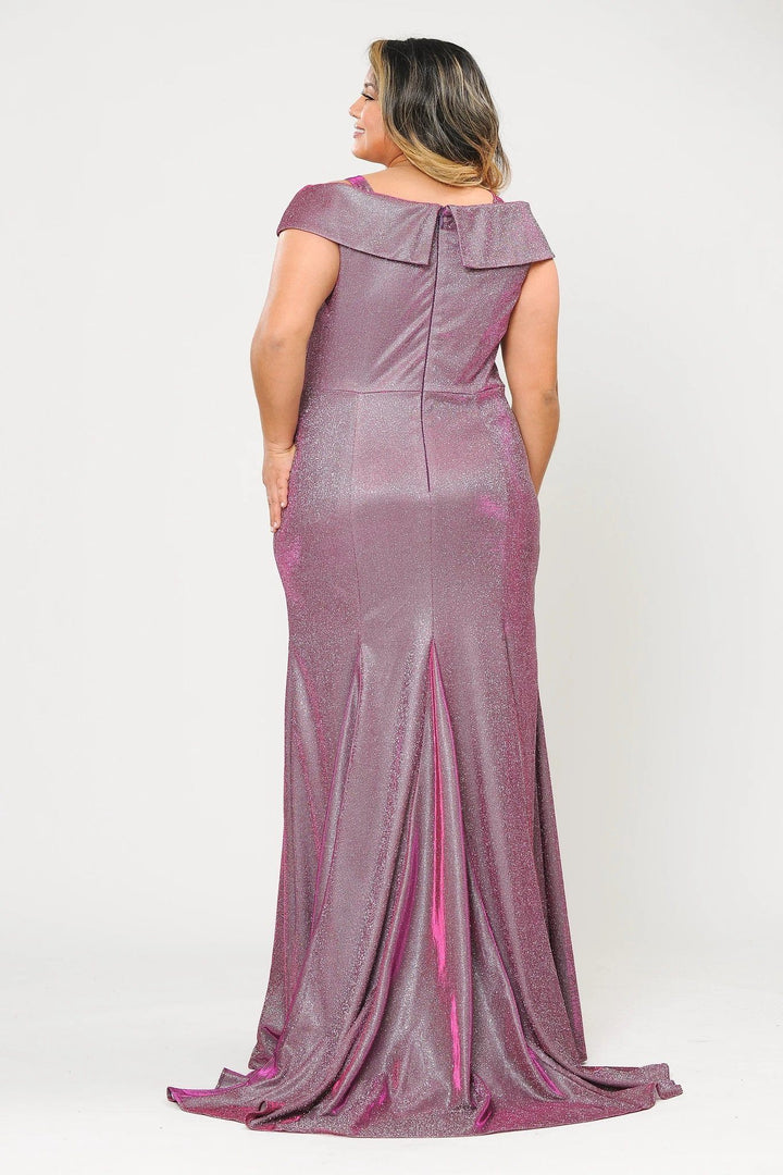 Plus Size Off Shoulder Glitter Mermaid Dress by Poly USA W1042