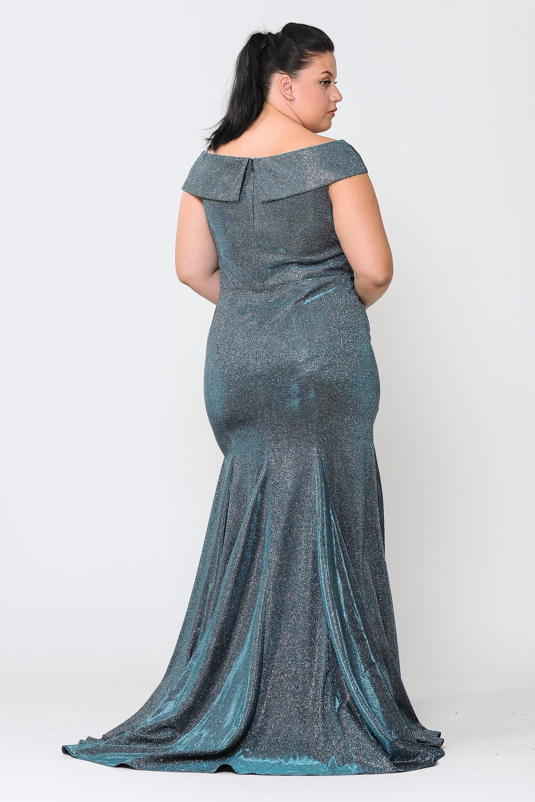 Plus Size Off Shoulder Glitter Mermaid Dress by Poly USA W1042
