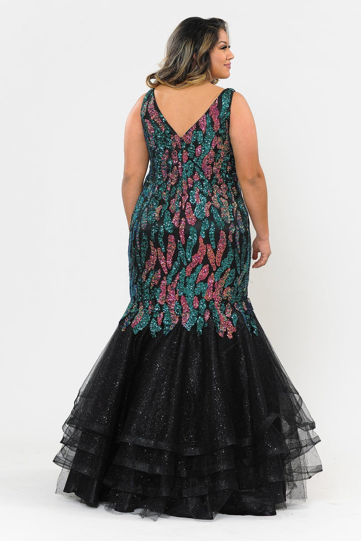 Plus Size Tiered Sequin Mermaid Dress by Poly USA W1072