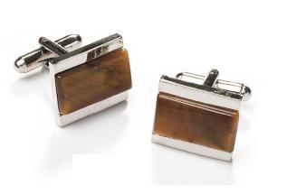 Rectangle Silver Cufflinks with Brown Stone-Men's Cufflinks-ABC Fashion