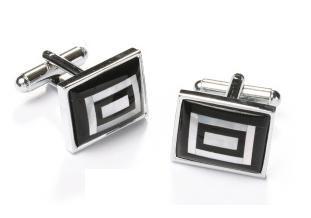 Rectangular Black and Silver Cufflinks-Men's Cufflinks-ABC Fashion