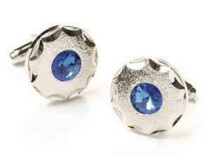 Round Silver Cufflinks with Blue Crystal-Men's Cufflinks-ABC Fashion