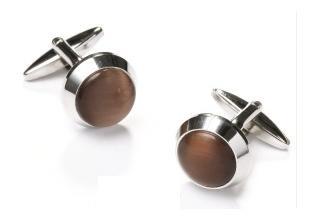 Round Silver Cufflinks with Brown Stone-Men's Cufflinks-ABC Fashion