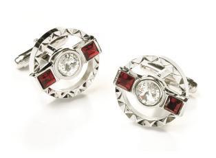Round Silver Cufflinks with Red and Clear Crystals-Men's Cufflinks-ABC Fashion