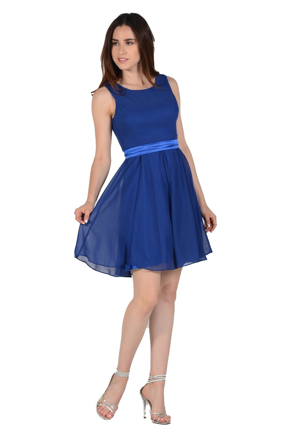 midi blue satin dress Luxury Modest Blue Beaded Evening Dress with Cape LA73059 Blue / 8 main image 0