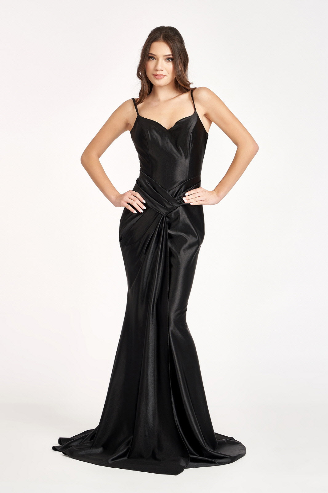Ruched Satin Mermaid Dress by Elizabeth K GL3044 4XL / Black Ruched Satin Mermaid Dress by Elizabeth K GL3044 4XL / Black