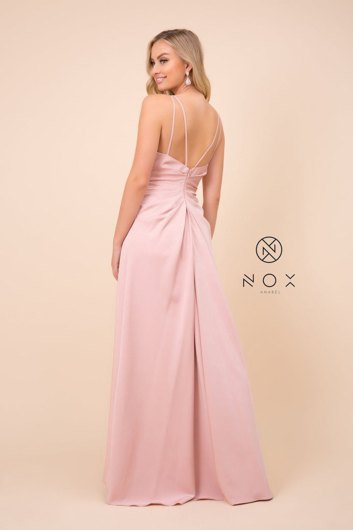 Ruched V-Neck Long Evening Gown by Nox Anabel 8347