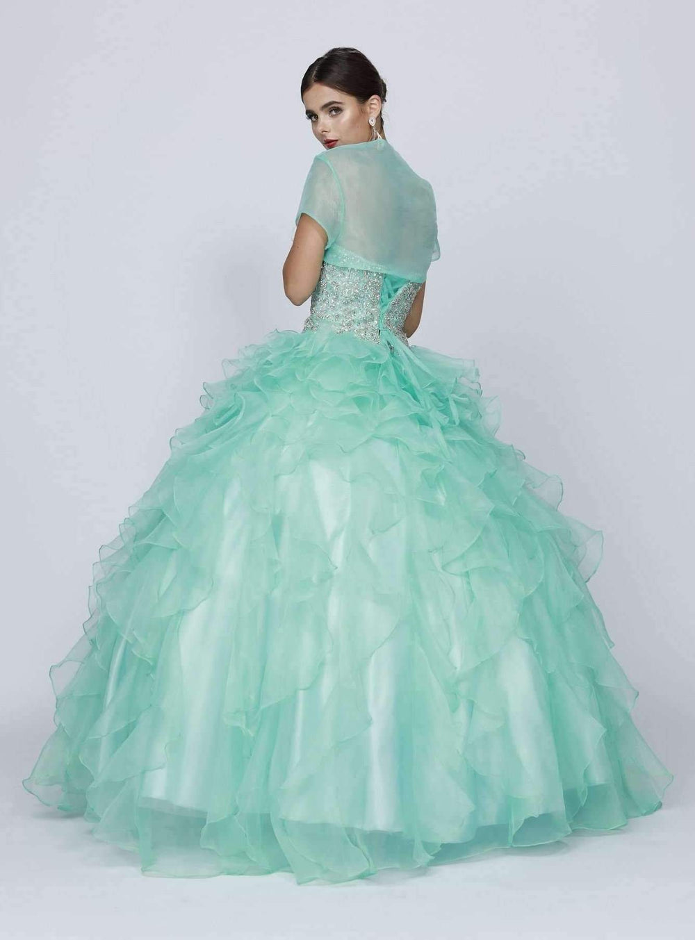 Ruffled Strapless Sweetheart Ball Gown with Bolero by Juliet 322-Quinceanera Dresses-ABC Fashion