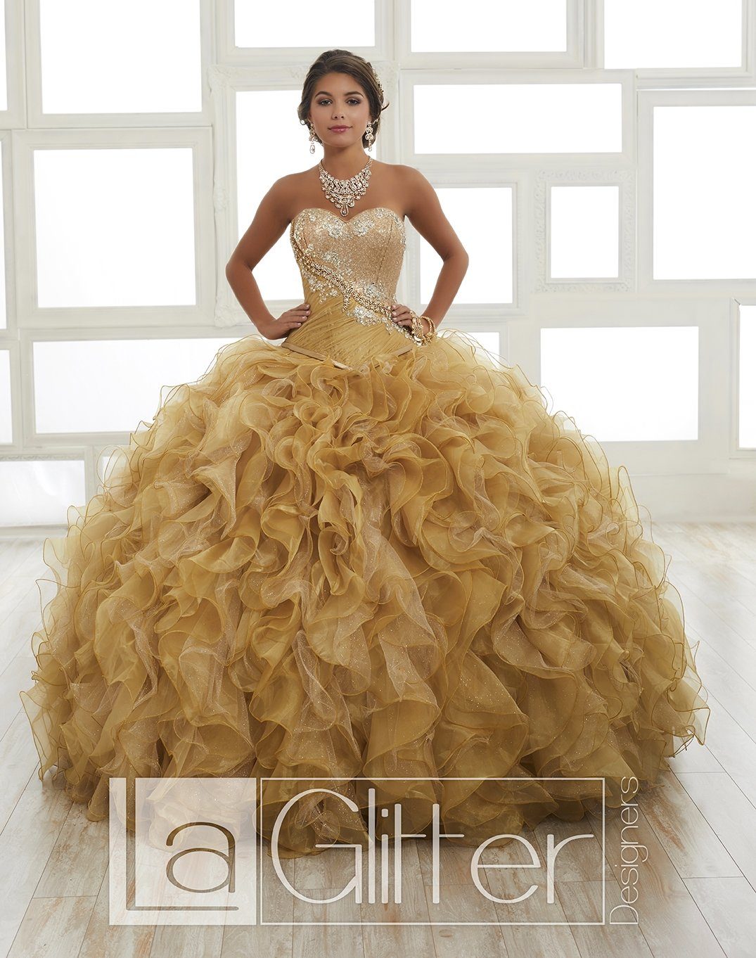 Ruffled Strapless Two-Piece Dress by House of Wu La Glitter 24025 8 / Gold Ruffled Strapless Two-Piece Dress by House of Wu La Glitter 24025 8 / Gold