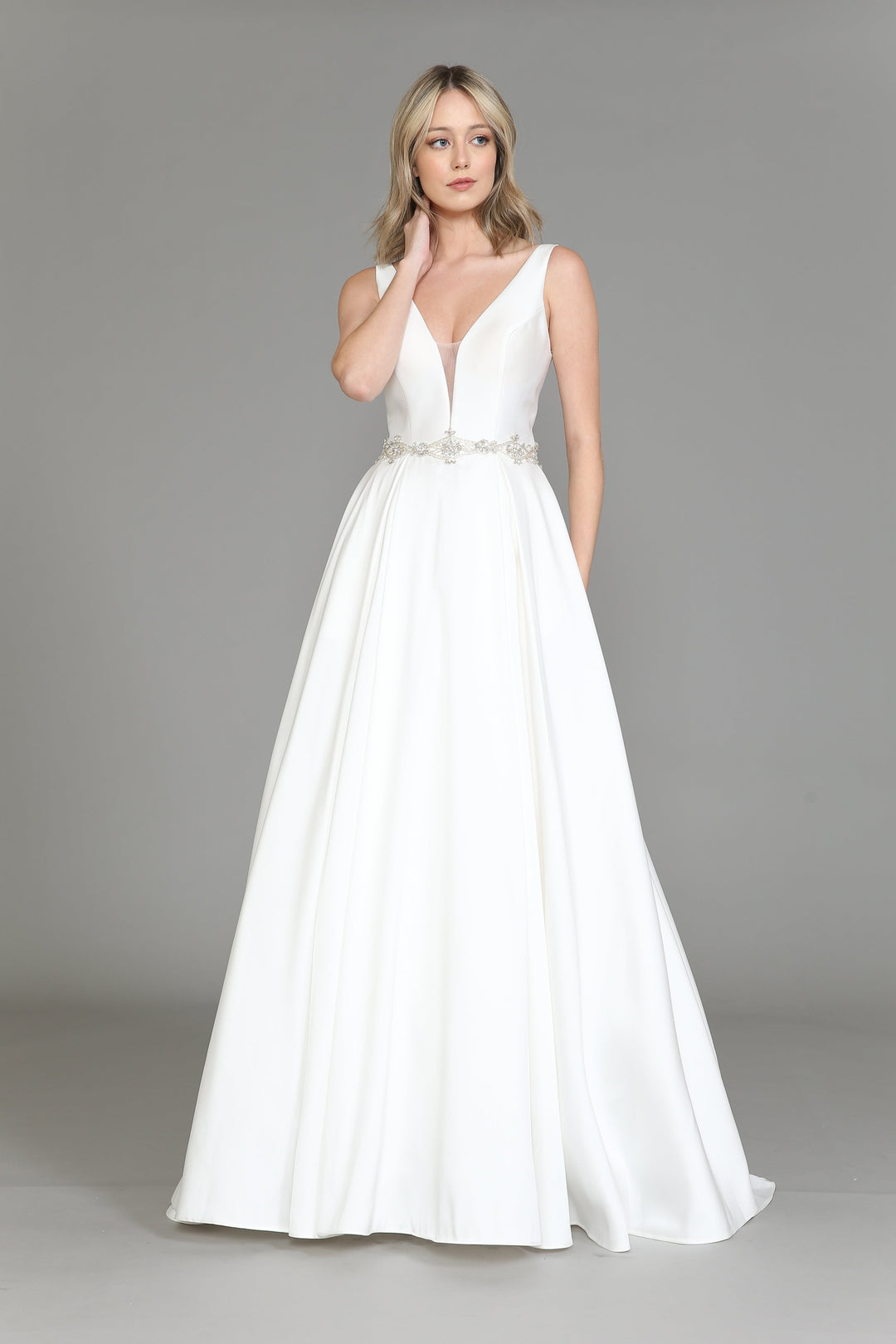 Satin V-Neck Wedding Dress by Poly USA 8498