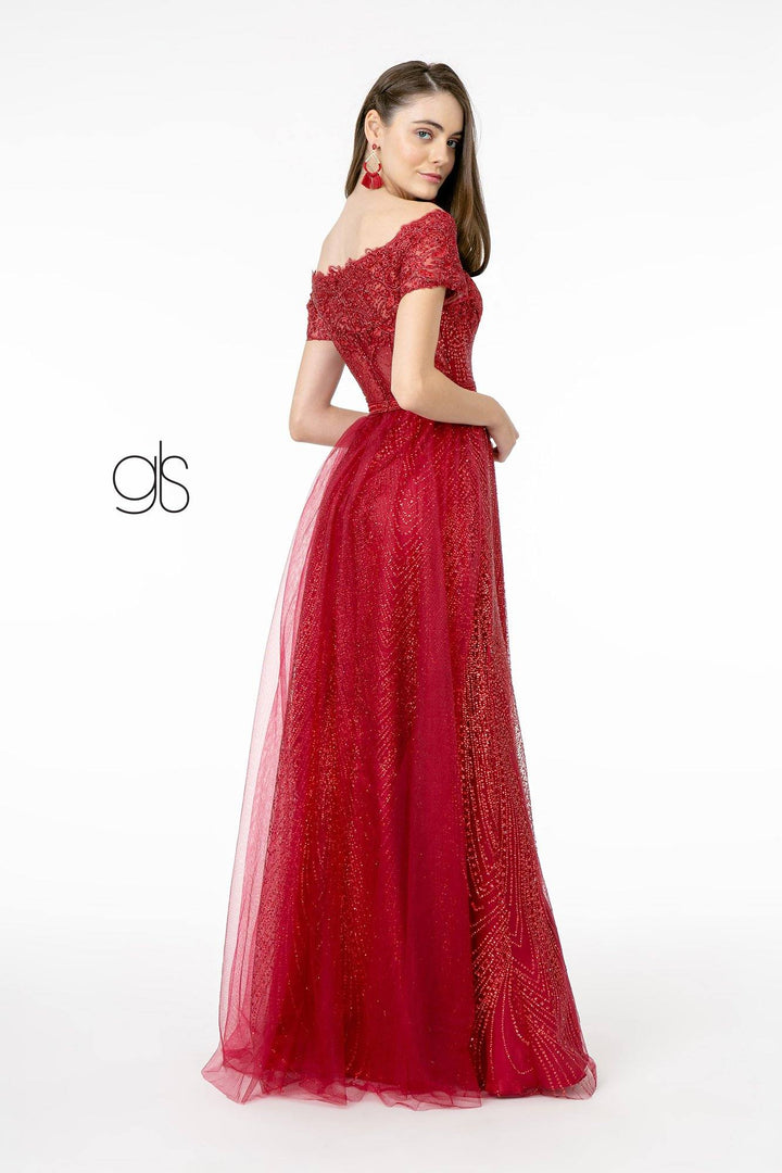 Embroidered Off Shoulder Glitter Gown by Elizabeth K GL2942