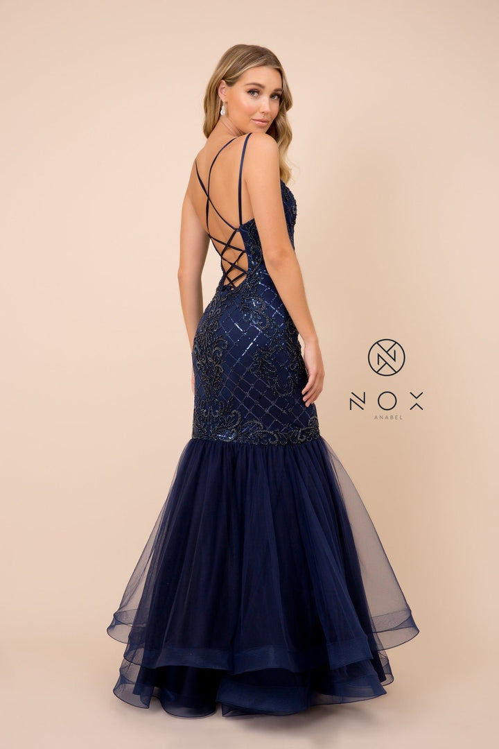 Sequin Mermaid Dress with Corset Back by Nox Anabel H399