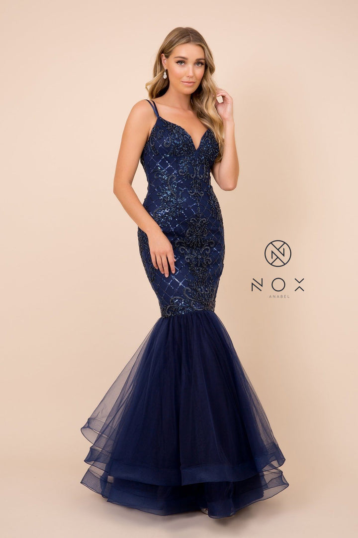Sequin Mermaid Dress with Corset Back by Nox Anabel H399