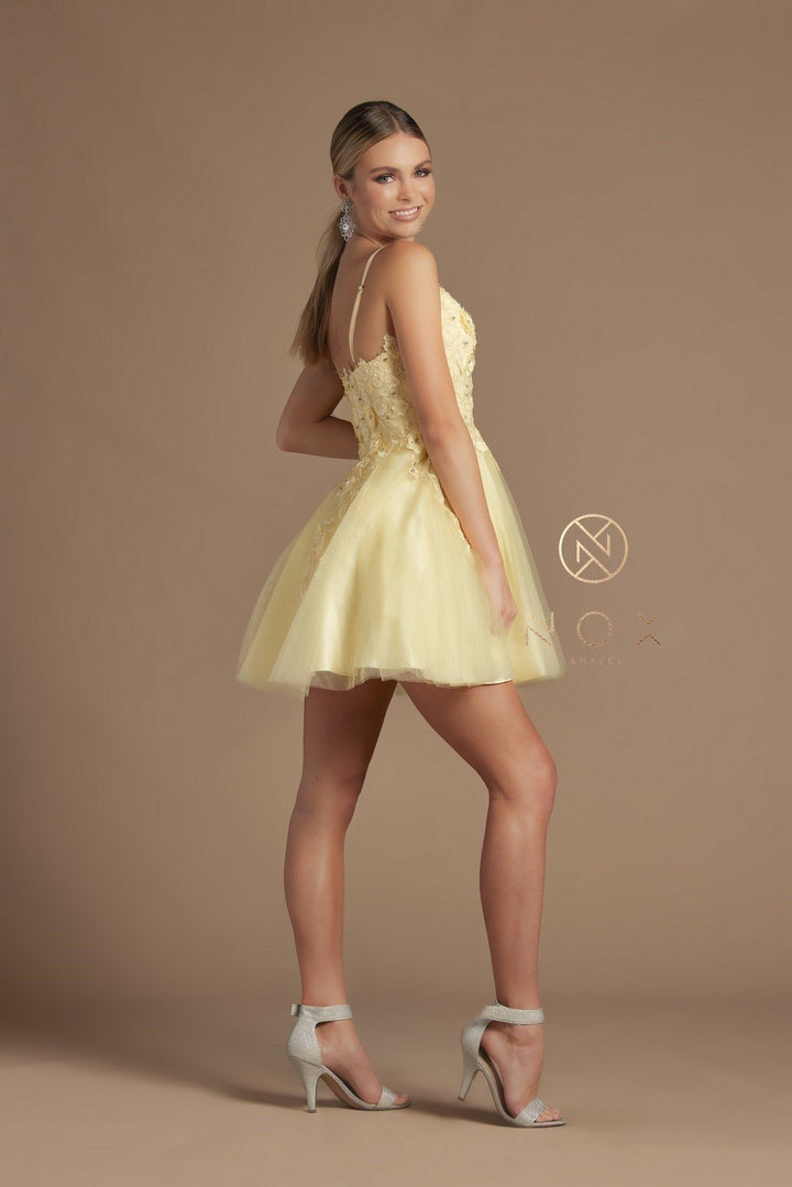 Short 3D Floral Applique Dress by Nox Anabel R709