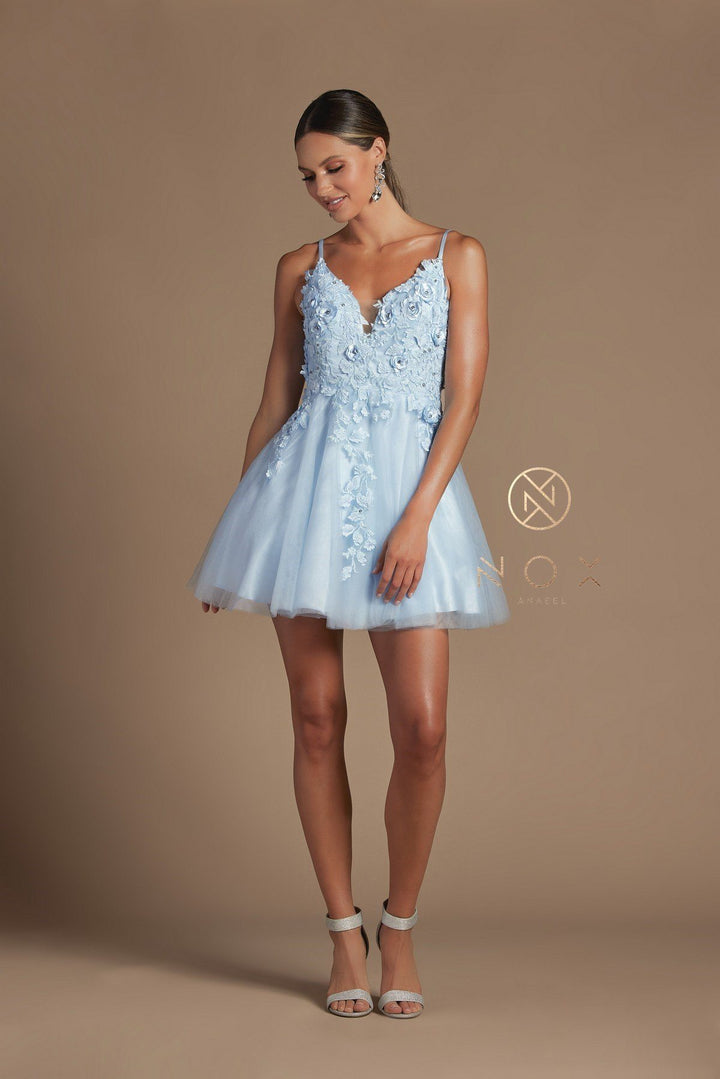 Short 3D Floral Applique Dress by Nox Anabel R709