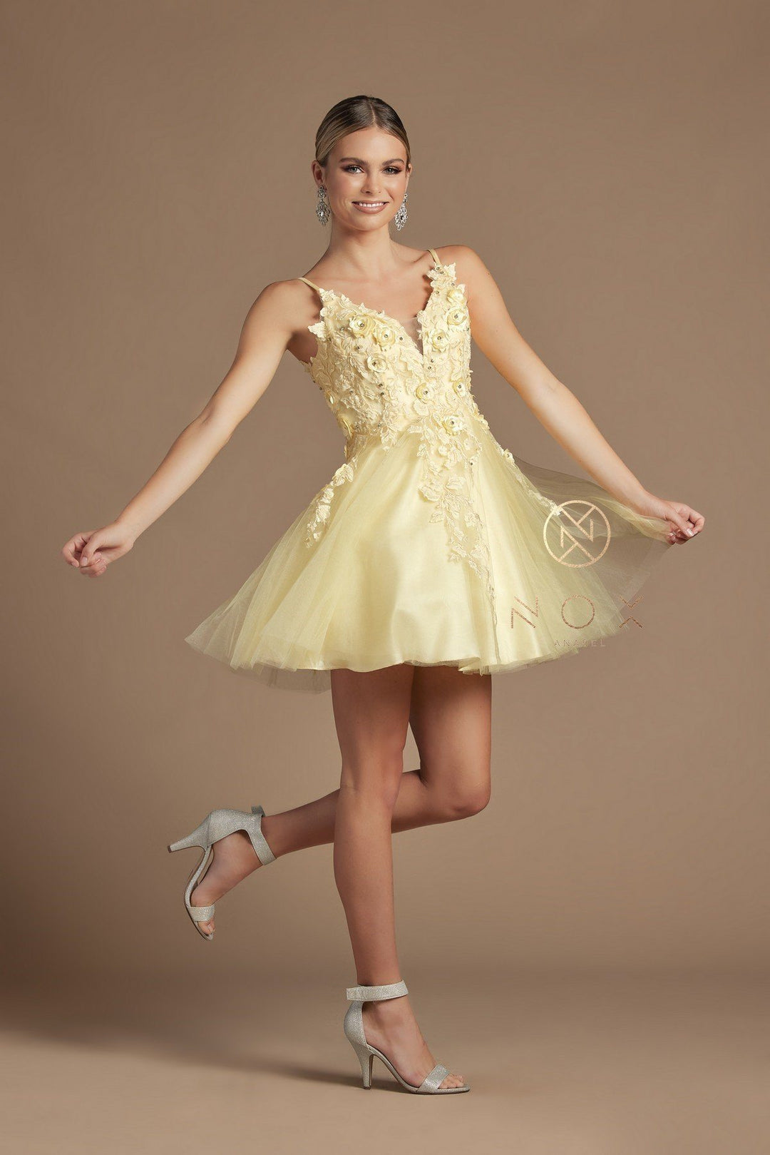 Short 3D Floral Applique Dress by Nox Anabel R709