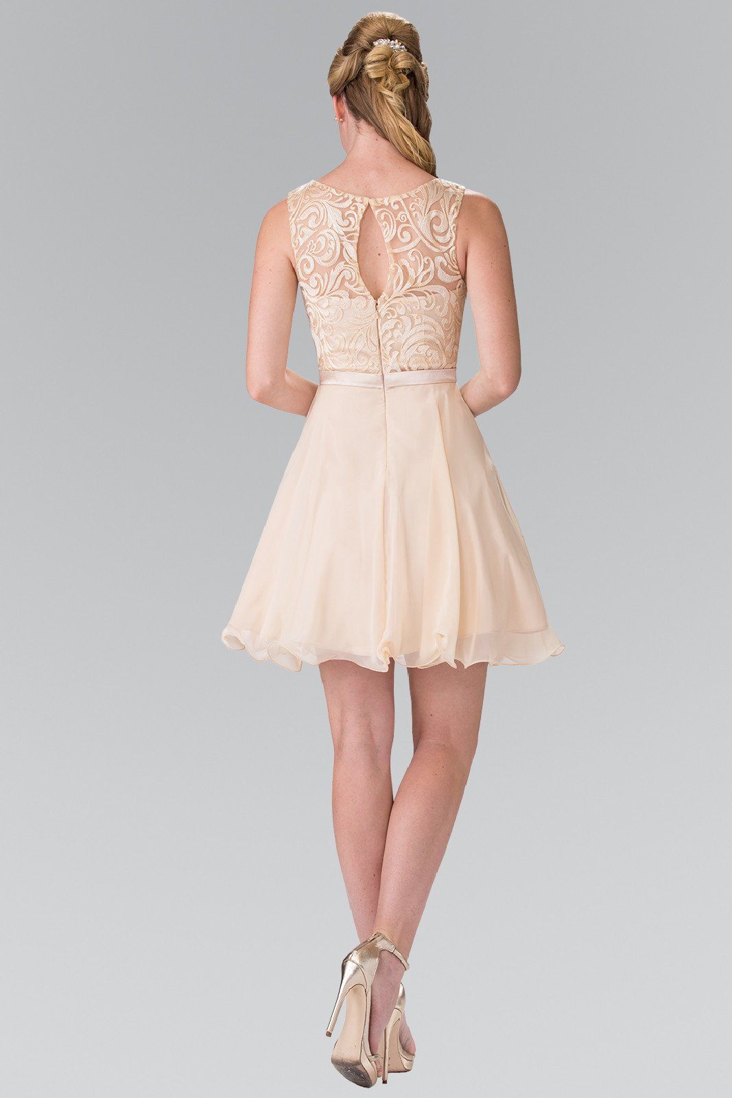 Short A Line Chiffon Dress with Lace Bodice by Elizabeth K GS2314-Short Cocktail Dresses-ABC Fashion