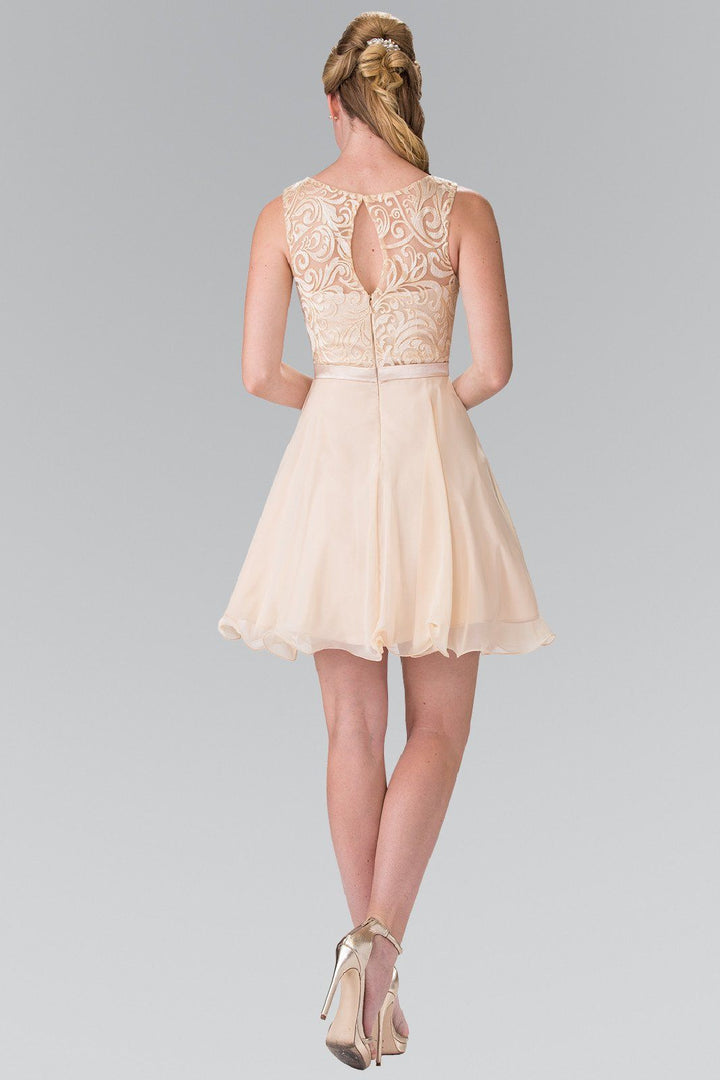 Short A Line Chiffon Dress with Lace Bodice by Elizabeth K GS2314-Short Cocktail Dresses-ABC Fashion
