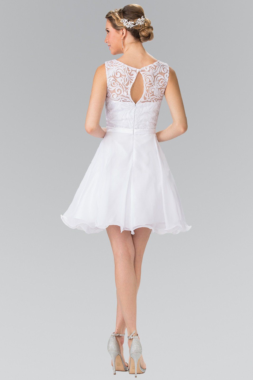 Short A Line Chiffon Dress with Lace Bodice by Elizabeth K GS2314-Short Cocktail Dresses-ABC Fashion