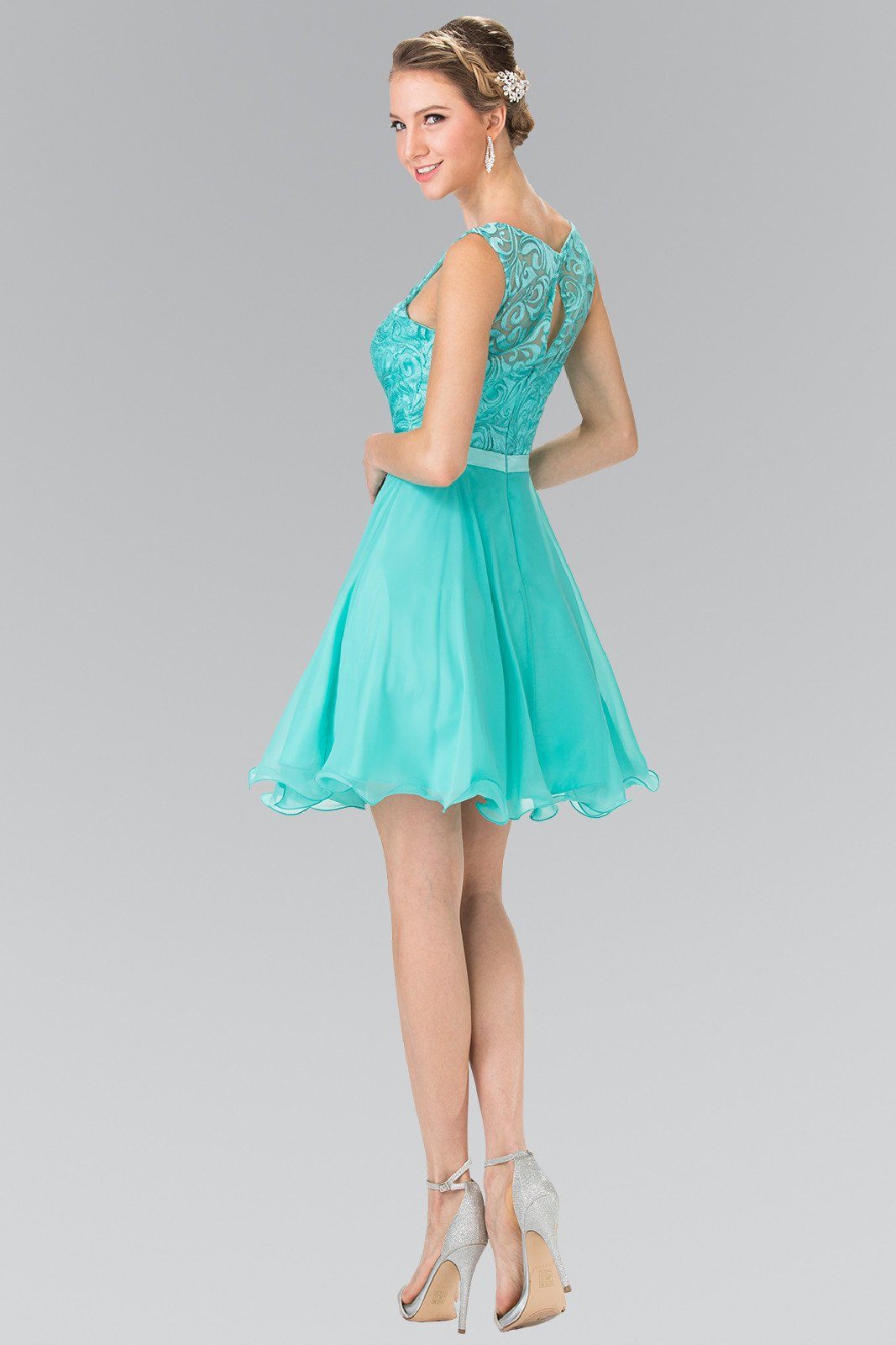 Short A Line Chiffon Dress with Lace Bodice by Elizabeth K GS2314-Short Cocktail Dresses-ABC Fashion