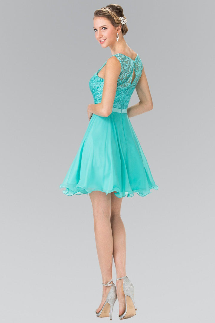 Short A Line Chiffon Dress with Lace Bodice by Elizabeth K GS2314-Short Cocktail Dresses-ABC Fashion