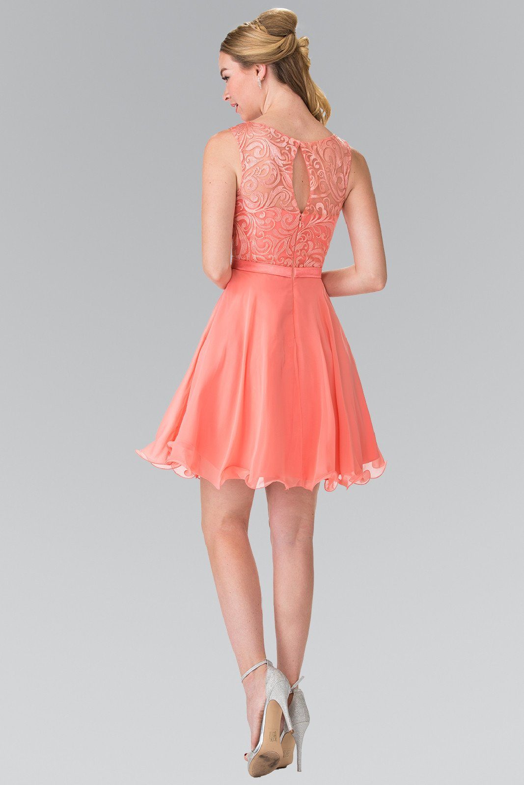 Short A Line Chiffon Dress with Lace Bodice by Elizabeth K GS2314-Short Cocktail Dresses-ABC Fashion