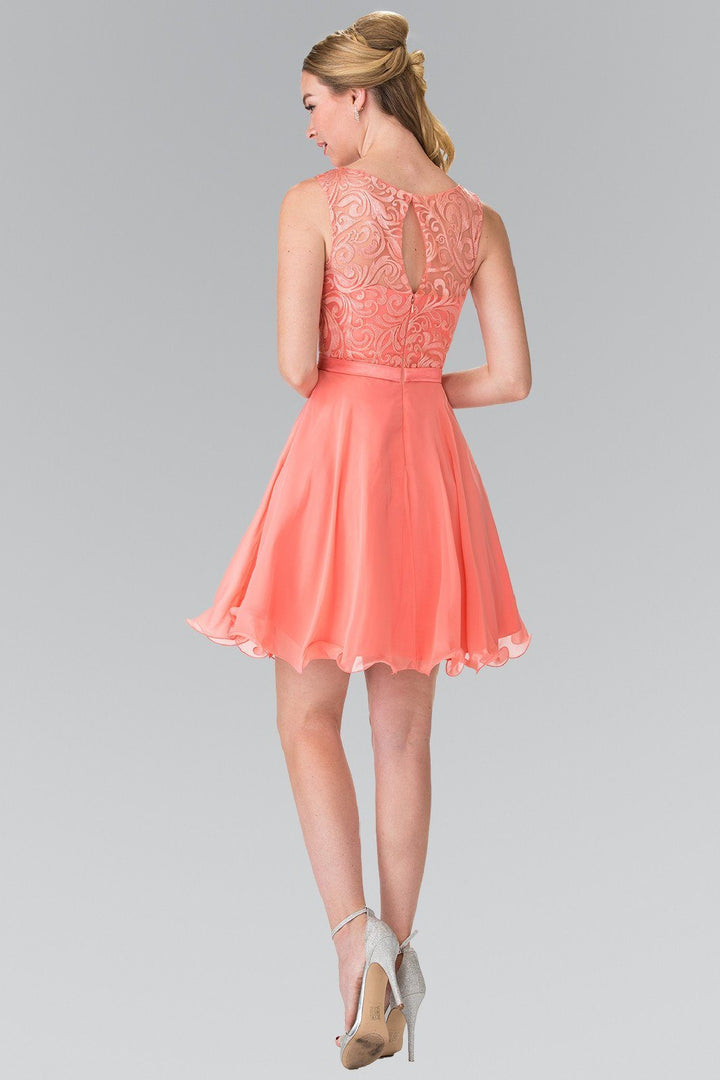 Short A Line Chiffon Dress with Lace Bodice by Elizabeth K GS2314-Short Cocktail Dresses-ABC Fashion