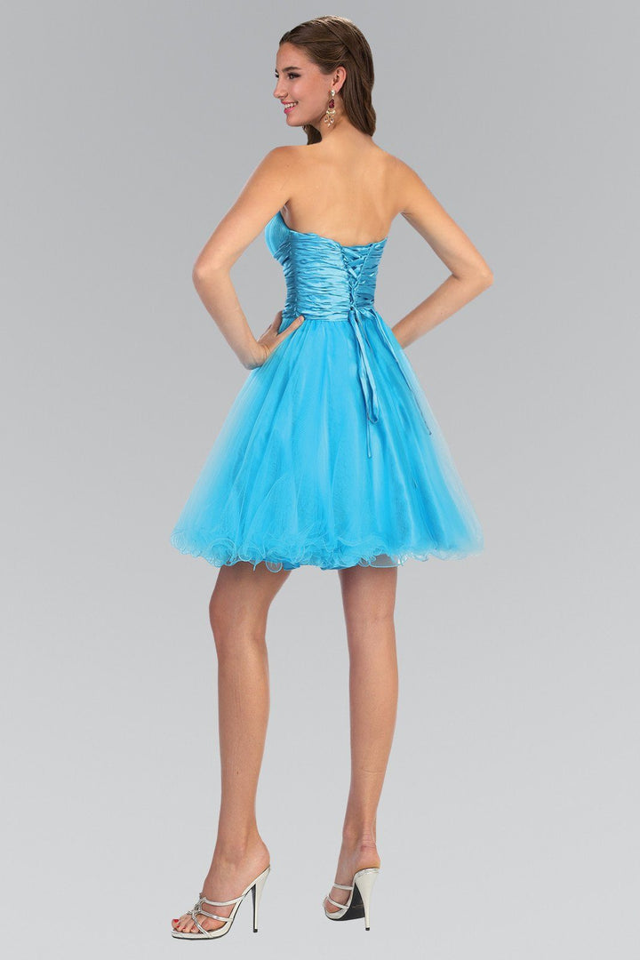 Short Beaded Strapless Ruffled Tulle Dress by Elizabeth K GS1051-Short Cocktail Dresses-ABC Fashion