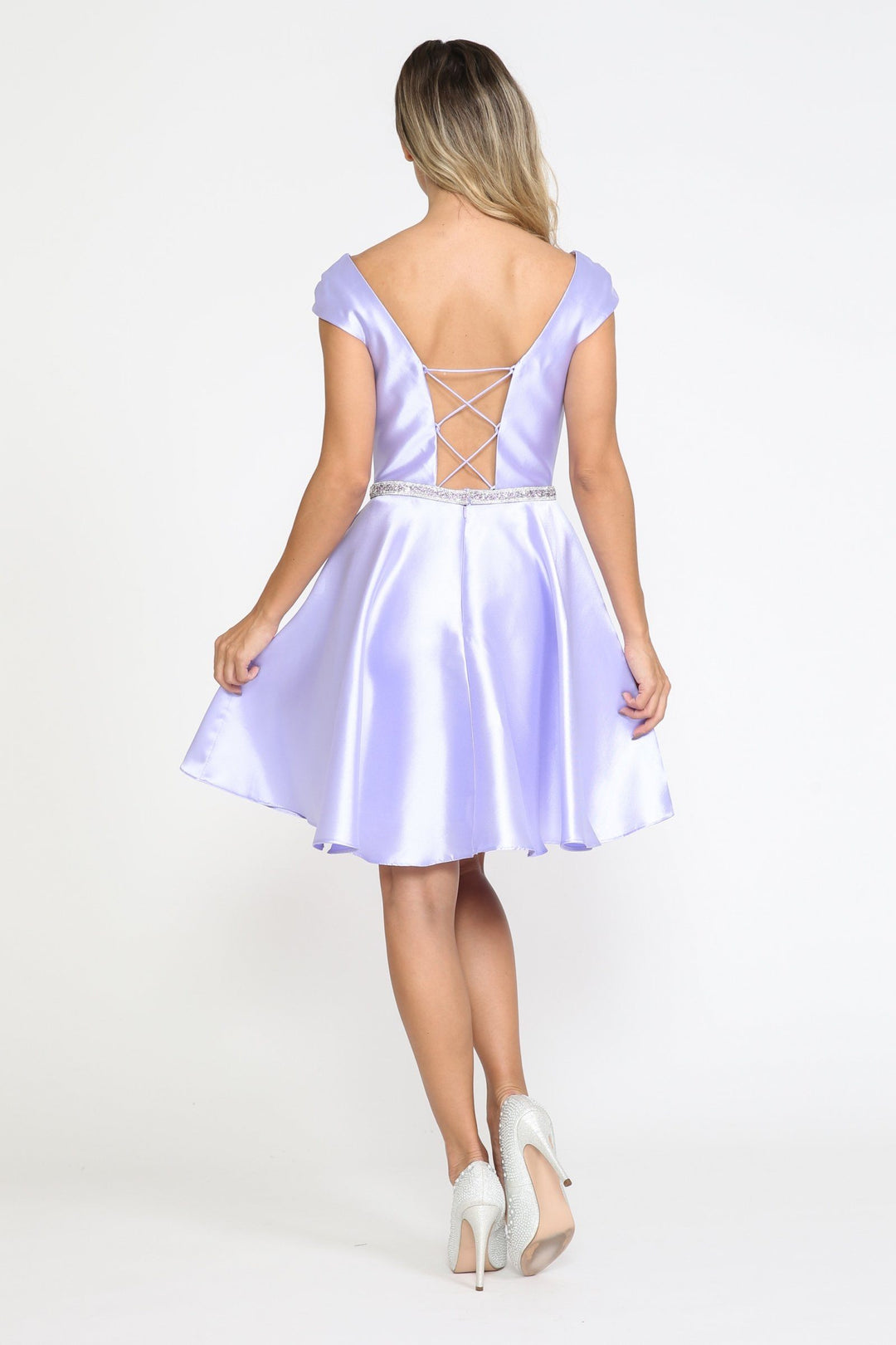 Short Cap Sleeve Mikado Dress by Poly USA 8416