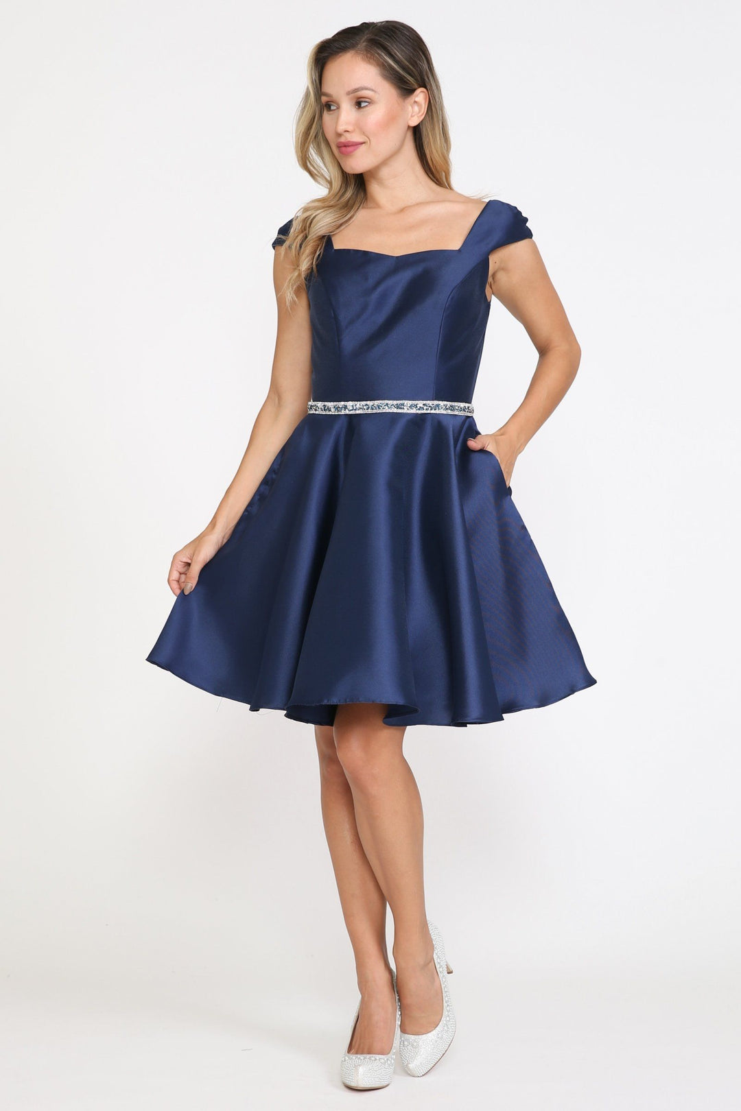 Short Cap Sleeve Mikado Dress by Poly USA 8416