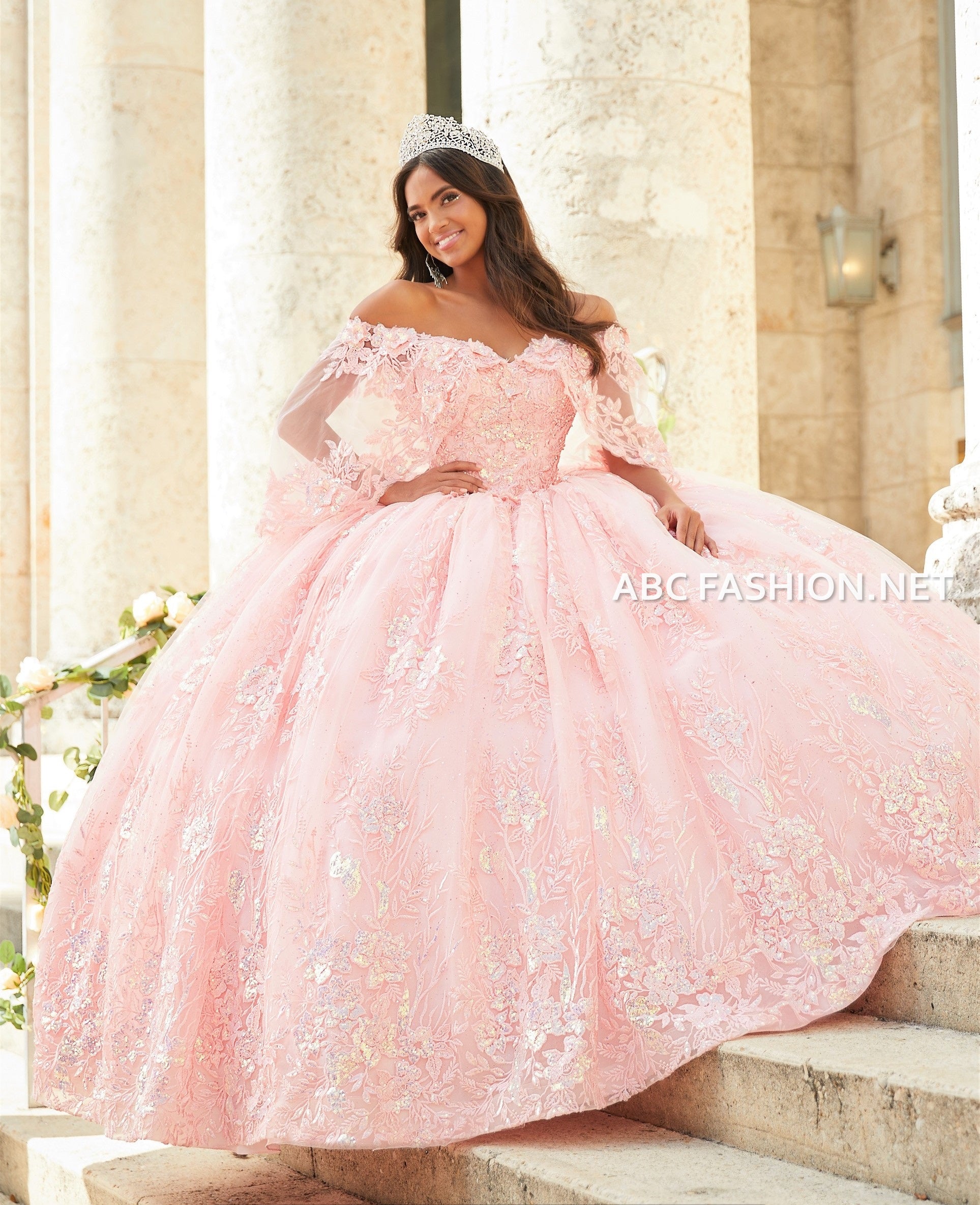 Short Cape Quinceanera Dress by House of Wu 26029 14 / Blush Pink Short Cape Quinceanera Dress by House of Wu 26029 14 / Blush Pink