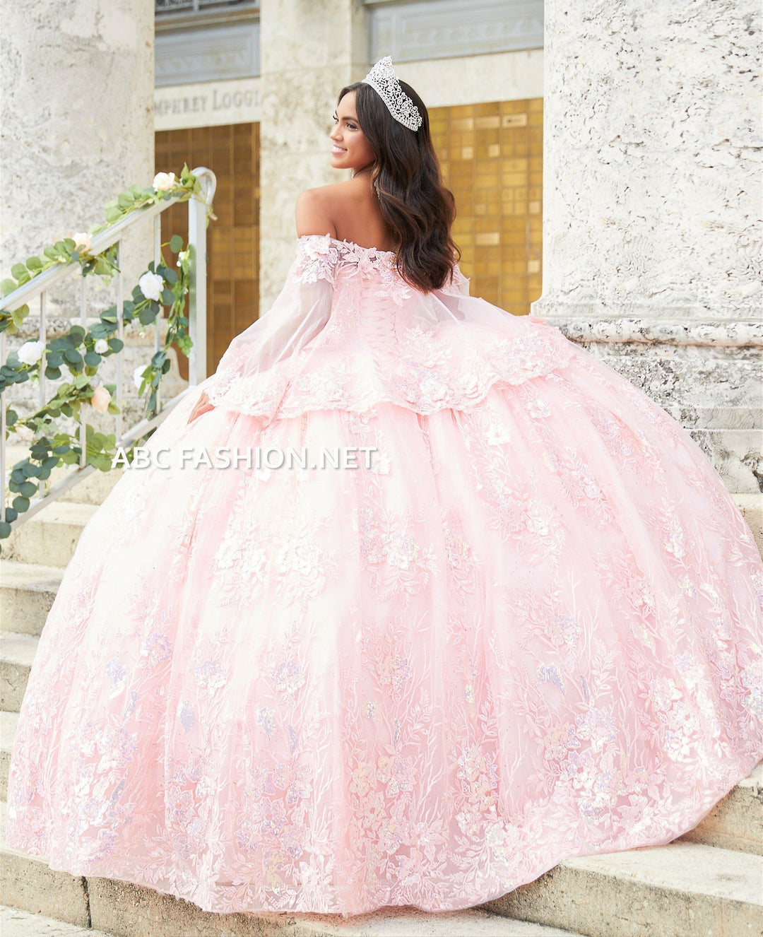 Short Cape Quinceanera Dress by House of Wu 26029