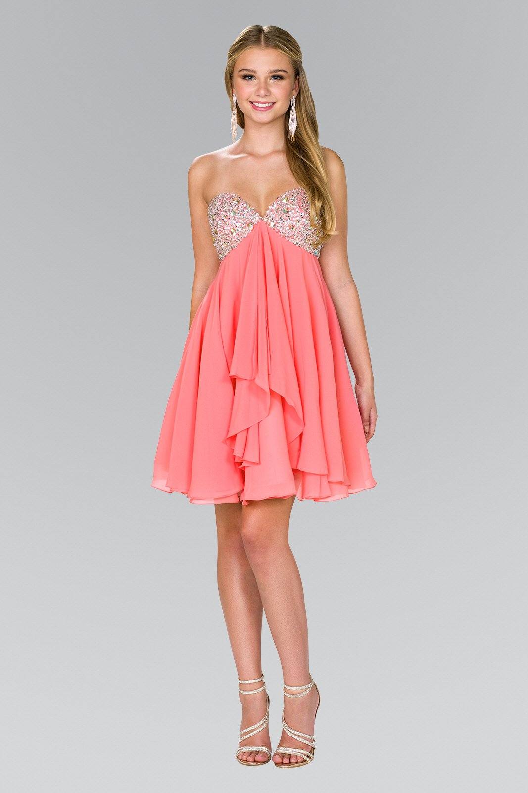 Short Chiffon Dress with Jeweled Bodice by Elizabeth K Short Chiffon Dress with Jeweled Bodice by Elizabeth K