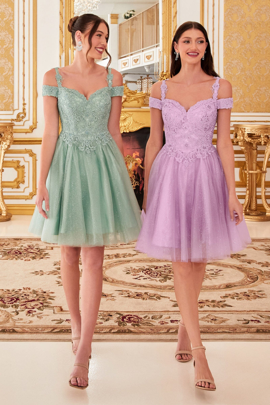 Short Cold Shoulder Glitter Dress by Cinderella Divine CD0132