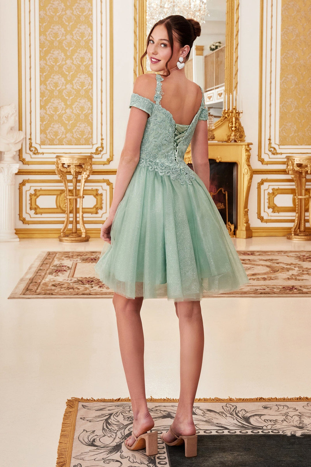 Short Cold Shoulder Glitter Dress by Cinderella Divine CD0132