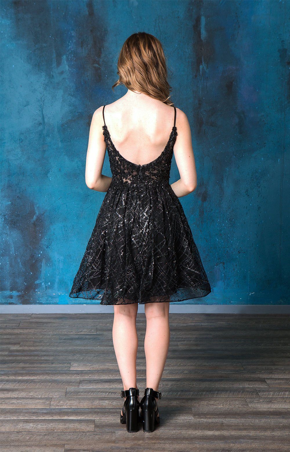 Short Deep Sweetheart Glitter Dress by Calla KY74028