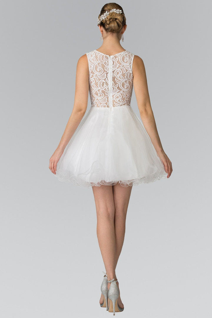 Short Dress with Lace Bodice and Sheer Waistline by Elizabeth K GS1427-Short Cocktail Dresses-ABC Fashion